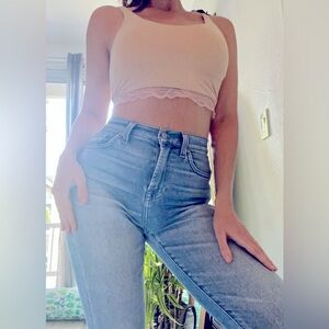 SKIN Organic Pima Cotton Padded Crop Top / Bralette w Lace Trim, Nude, Medium